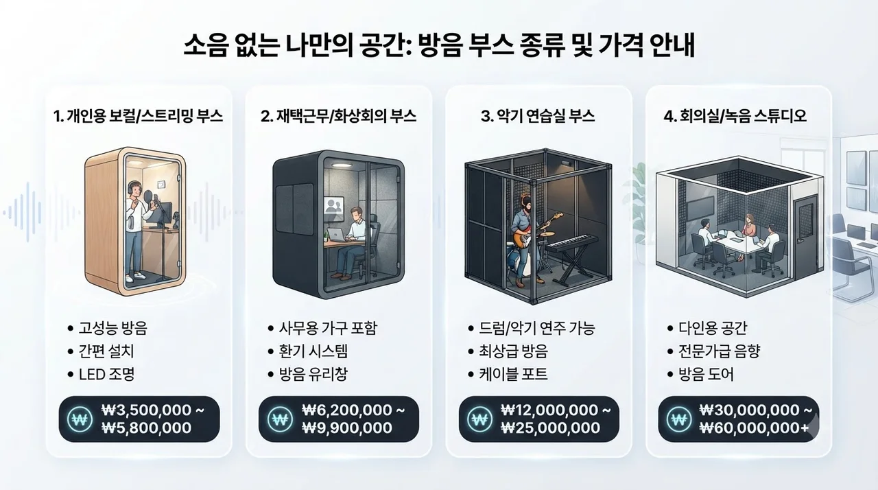 예산별 방음 부스 설치 비용 및 유형 비교